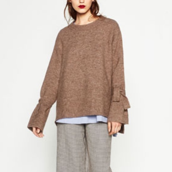 Zara Sweaters - Zara brown oversized sweater with tie sleeve